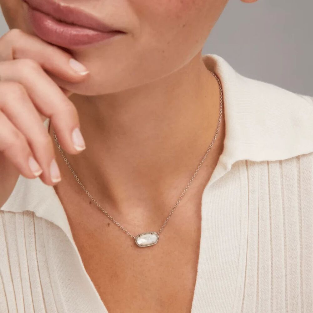 NWT Kendra Scott Elisa Ivory Mother-of-Pearl Silver Pendant Necklace - Picture 14 of 16